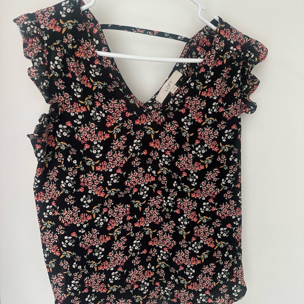 LOFT Black Floral Blouse